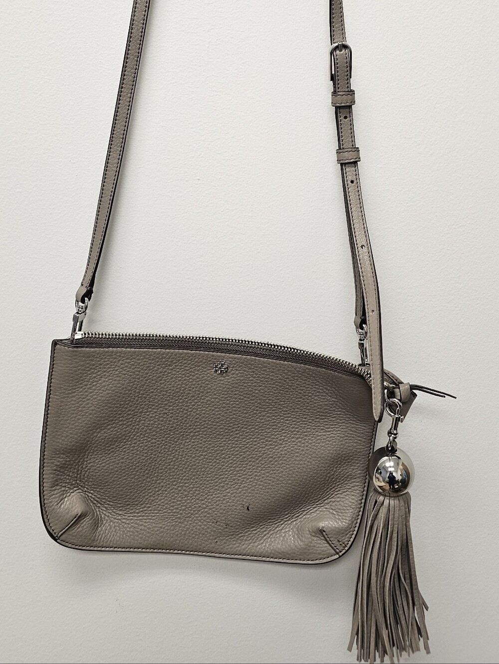 Tory Burch Taupe Leather Crossbody with Adjustable Strap